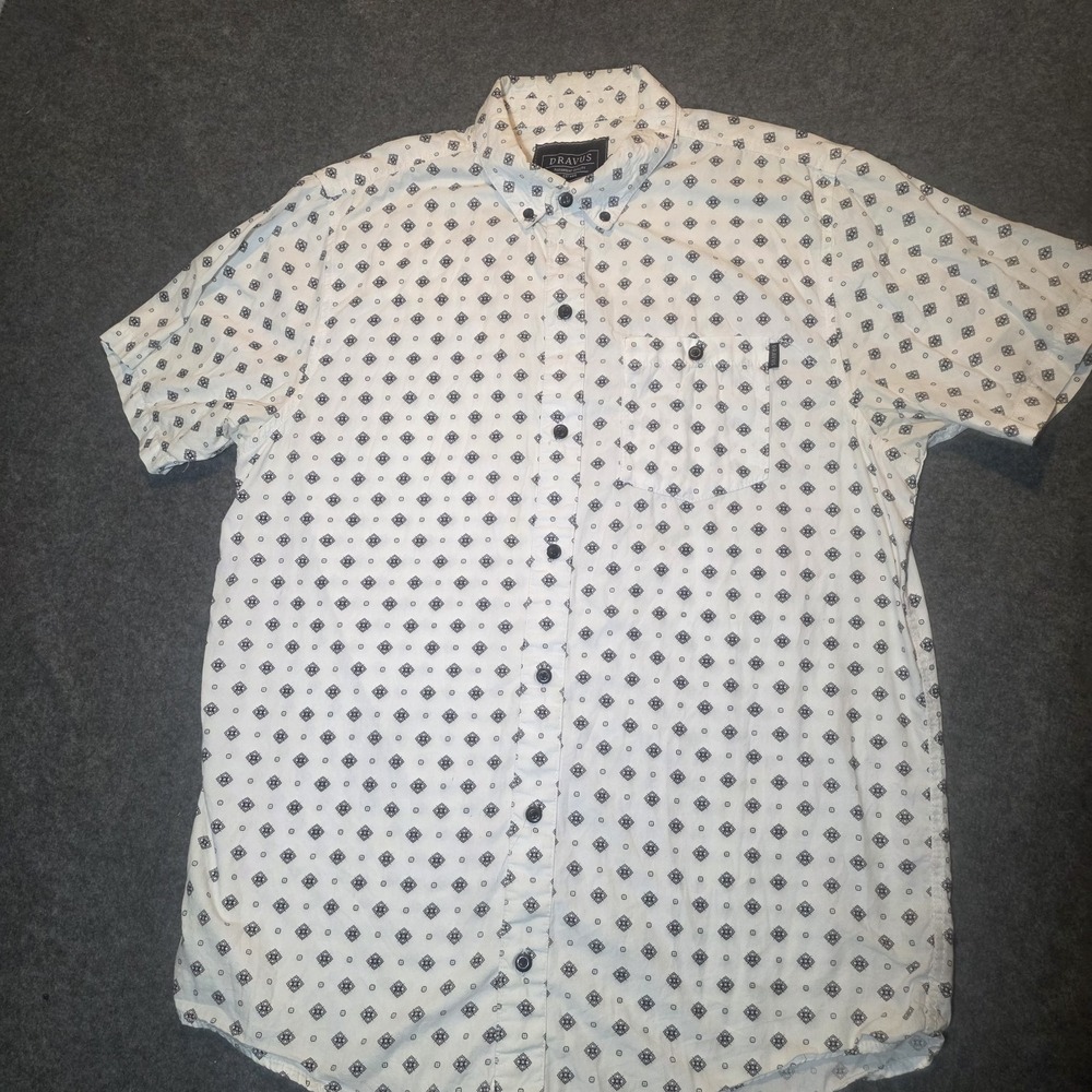 Dravus Paramount Quality Est Mmx Mens White Geometric Pattern Button Up 228